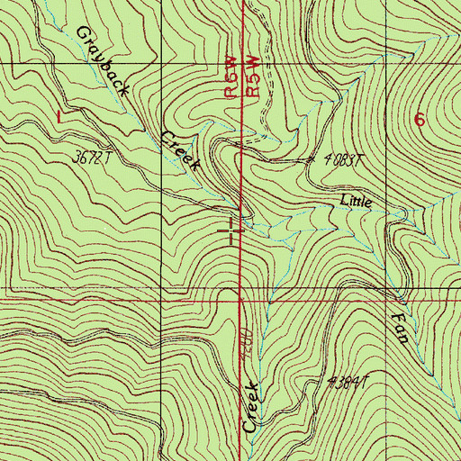 Topographic Map of Fan Creek, OR