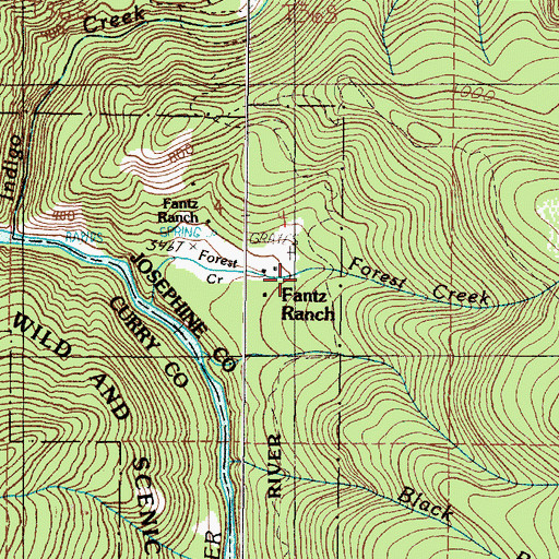 Topographic Map of Fantz Ranch, OR