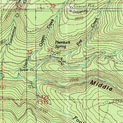 Topographic Map of Fire Creek, OR