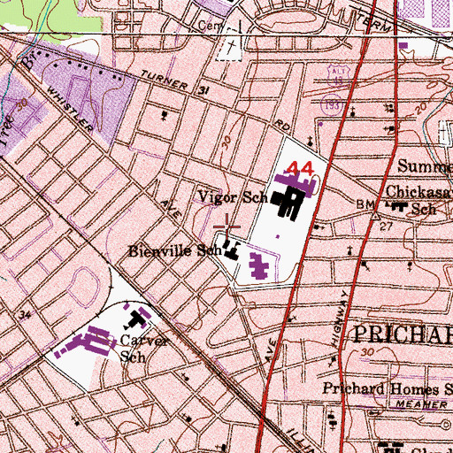 Topographic Map of Bienville Elementary School, AL