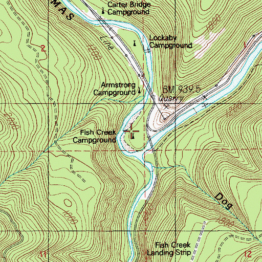 Topographic Map of Fish Creek Recreation Site, OR
