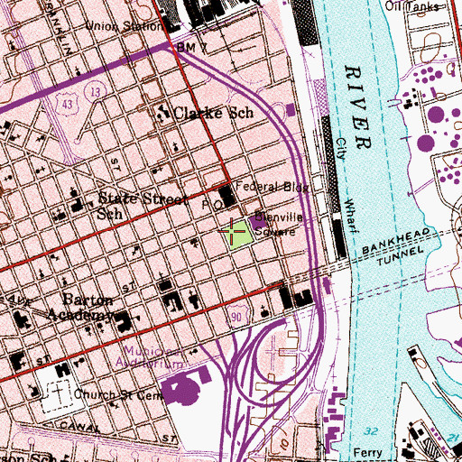 Topographic Map of Bienville Square, AL
