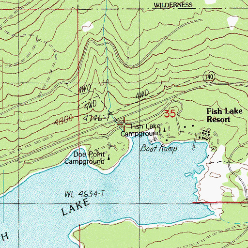 Topographic Map of Fish Lake Recreation Site, OR