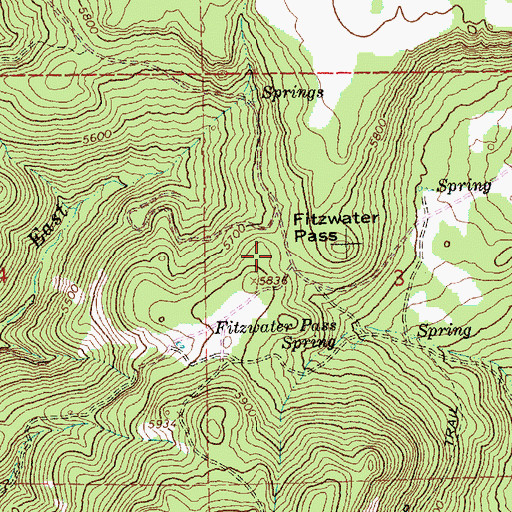 Topographic Map of Fitzwater Pass, OR
