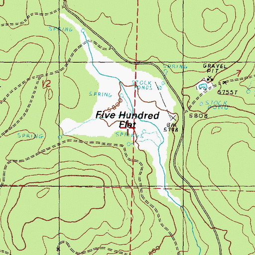 Topographic Map of Five Hundred Flat, OR