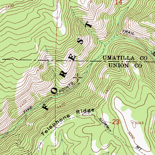 Topographic Map of Five Points Trail, OR