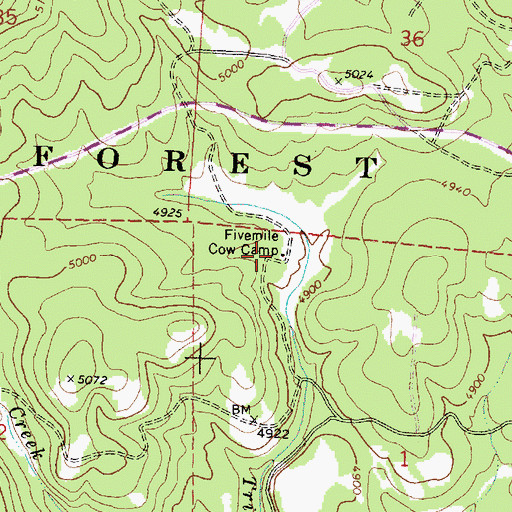Topographic Map of Fivemile Cow Camp, OR