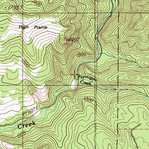 Topographic Map of Flannigan Creek, OR