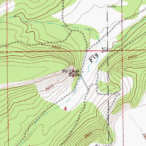 Topographic Map of Fly Creek Ranch, OR