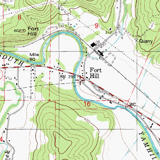Topographic Map of Fort Hill Census Designated Place, OR