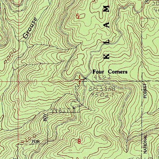 Topographic Map of Four Corners, OR