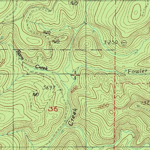 Topographic Map of Fowler Creek, OR