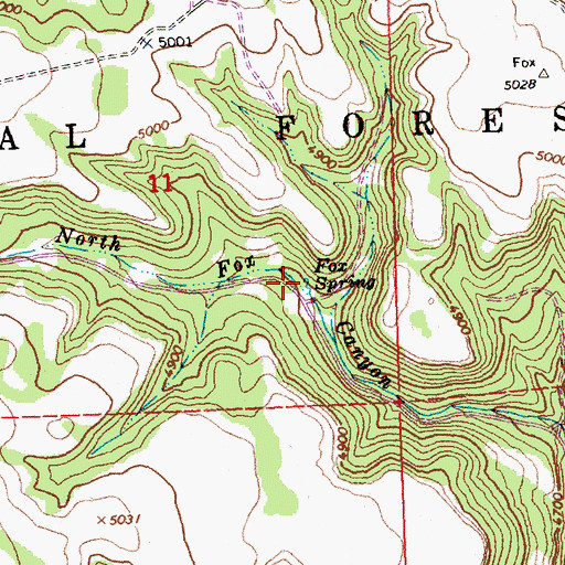 Topographic Map of Fox Spring, OR
