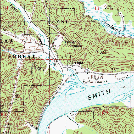 Topographic Map of Franz, OR