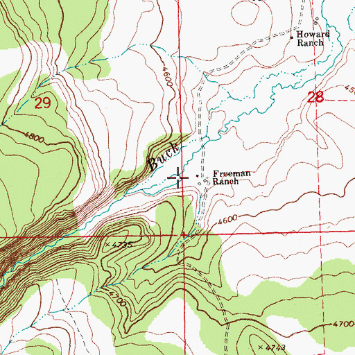 Topographic Map of Freeman Ranch, OR