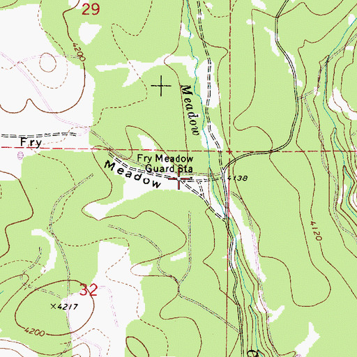 Topographic Map of Fry Meadow Guard Station, OR