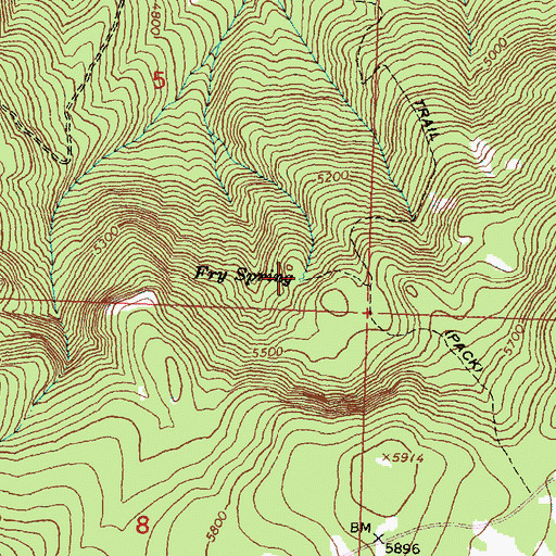 Topographic Map of Fry Spring, OR