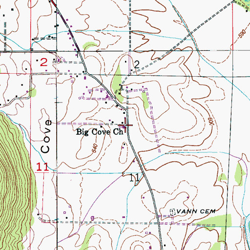 Topographic Map of Big Cove Holiness Church, AL