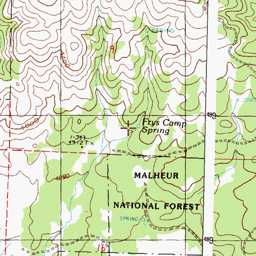 Topographic Map of Frys Camp Spring, OR