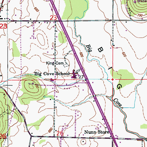 Topographic Map of Big Cove Junior High School, AL