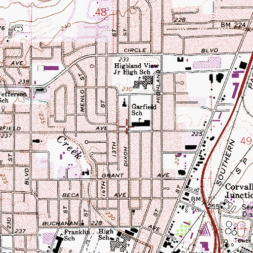 Topographic Map of Garfield Elementary School, OR