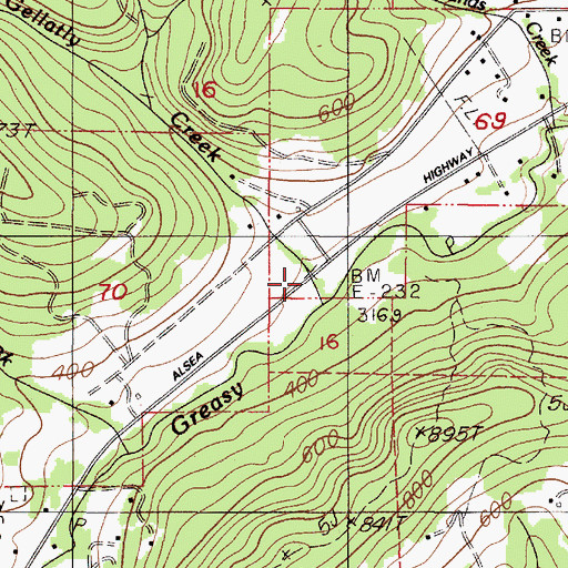 Topographic Map of Gellatly Creek, OR