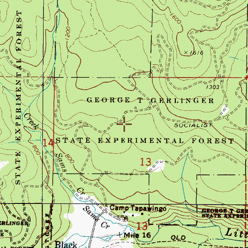 Topographic Map of George T Gerlinger State Experimental Forest, OR