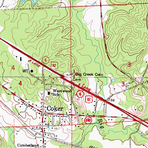 Topographic Map of Big Creek Cemetery, AL