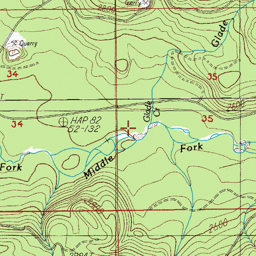 Topographic Map of Glade Creek, OR