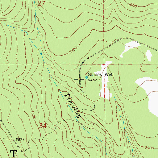 Topographic Map of Glades Well, OR