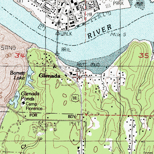 Topographic Map of Glenada, OR