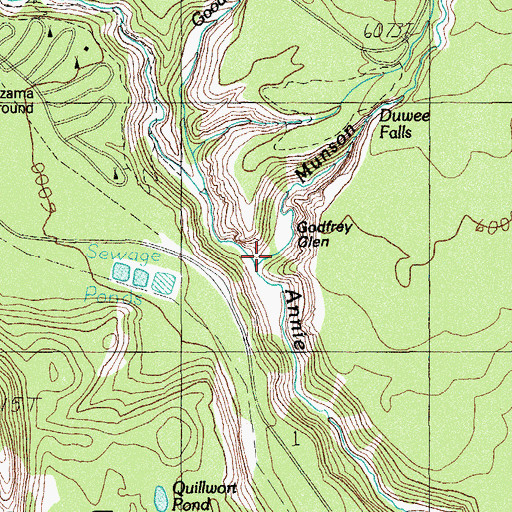 Topographic Map of Godfrey Glen and Colonnades, OR