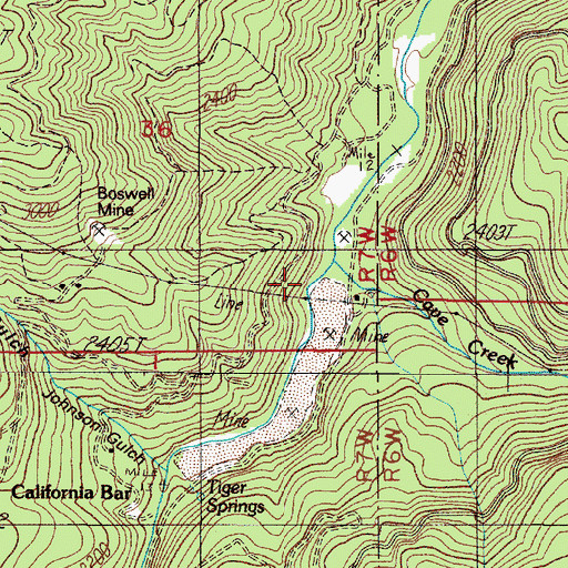 Topographic Map of Gold Pan Placer Mine, OR