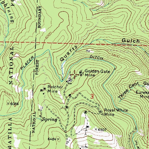 Topographic Map of Golden Gate Mine, OR