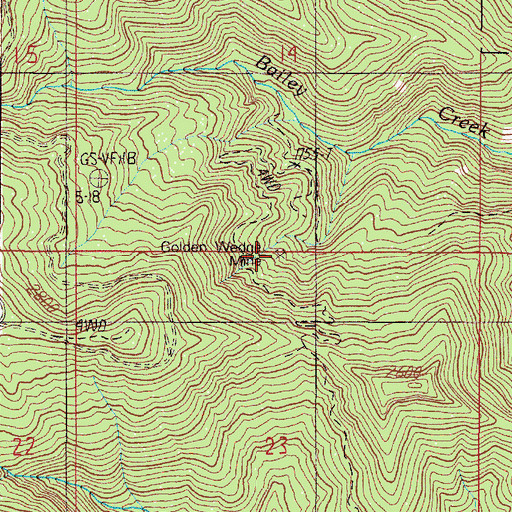 Topographic Map of Golden Wedge Mine, OR