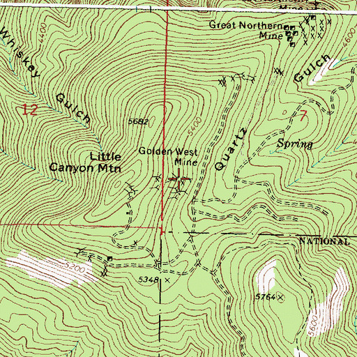 Topographic Map of Golden West Mine, OR