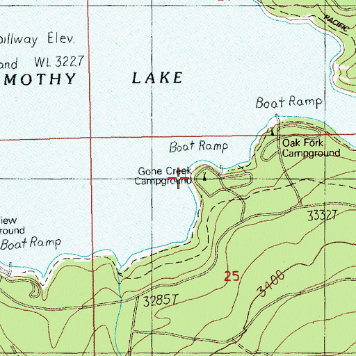 Topographic Map of Gone Creek Recreation Site, OR