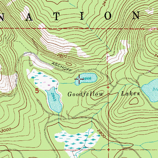 Topographic Map of Goodfellow Lakes, OR