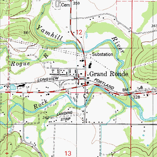 Topographic Map of Grand Ronde, OR