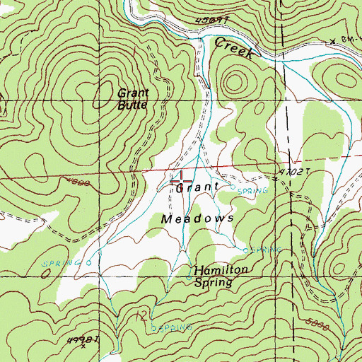 Topographic Map of Grant Meadows, OR