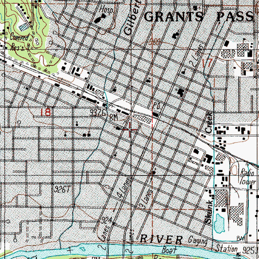Topographic Map of Grants Pass, OR