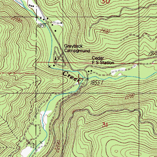 Topographic Map of Grayback Creek, OR