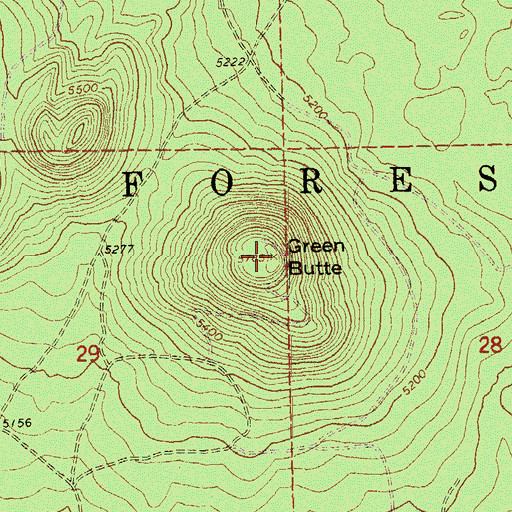 Topographic Map of Green Butte, OR