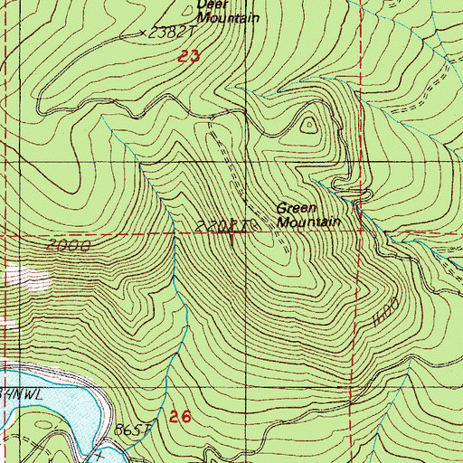 Topographic Map of Green Mountain, OR
