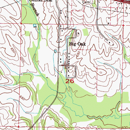 Topographic Map of Big Oak, AL