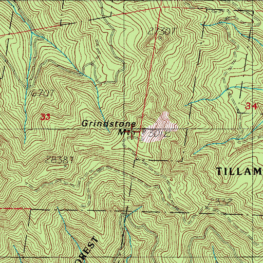 Topographic Map of Grindstone Mountain, OR