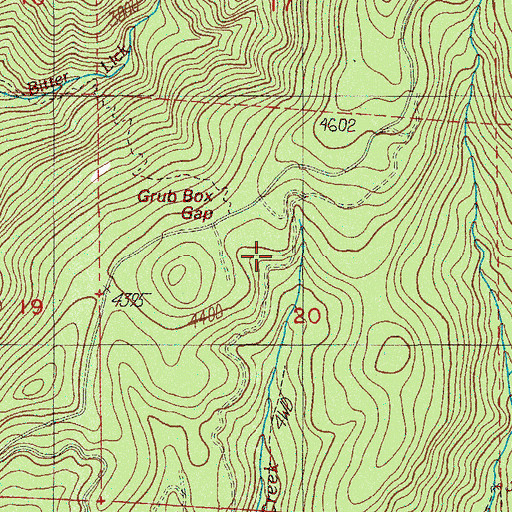 Topographic Map of Grub Box Gap, OR