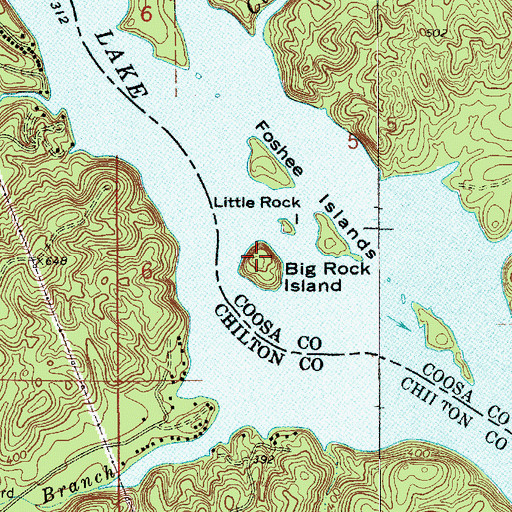 Topographic Map of Big Rock Island, AL