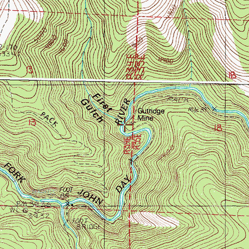 Topographic Map of Gutridge Mine, OR