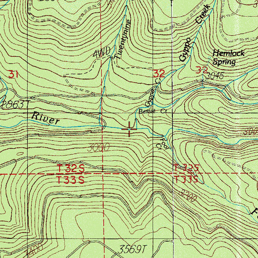 Topographic Map of Gyppo Creek, OR